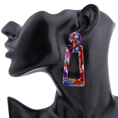 Vintage Multicolor Geometric Acrylic Trapezoid Earrings