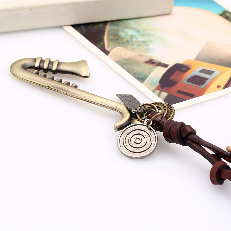Vintage Cowhide Rope Alloy Musical Instrument Necklace Sweater Chain Long Fashion Jewelry