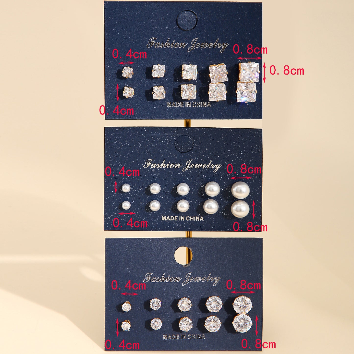 Vintage Geometric Crystal Zircon Pearl Stud Earrings Set - 15 Pairs