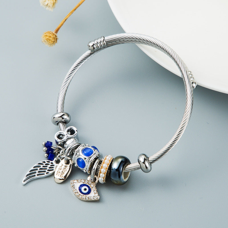 Vintage Evil Eye Pearl Drop Bracelet - Fashion Jewelry Accessory
