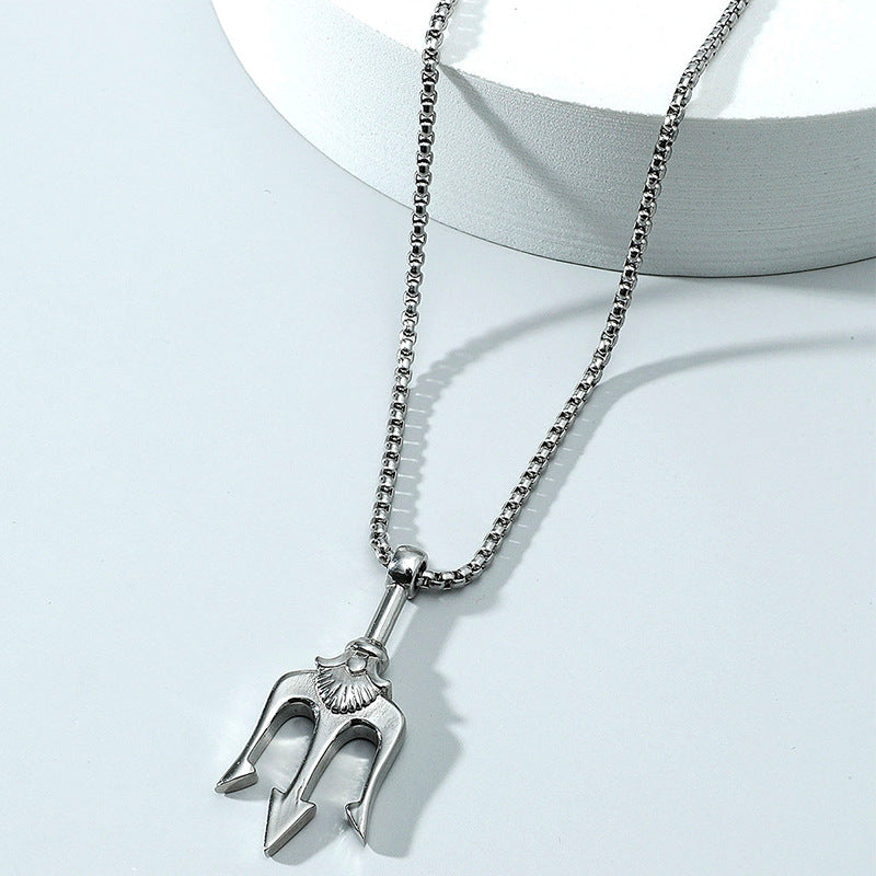 Vintage Geometric Aquaman Trident Pendant Necklace for Men