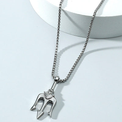 Vintage Geometric Aquaman Trident Pendant Necklace for Men