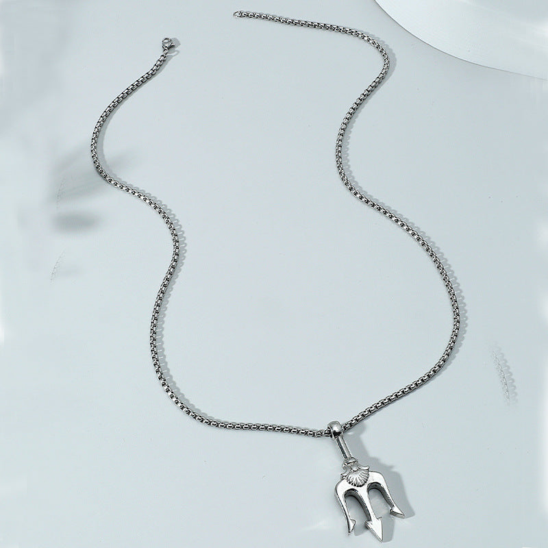Vintage Geometric Aquaman Trident Pendant Necklace for Men