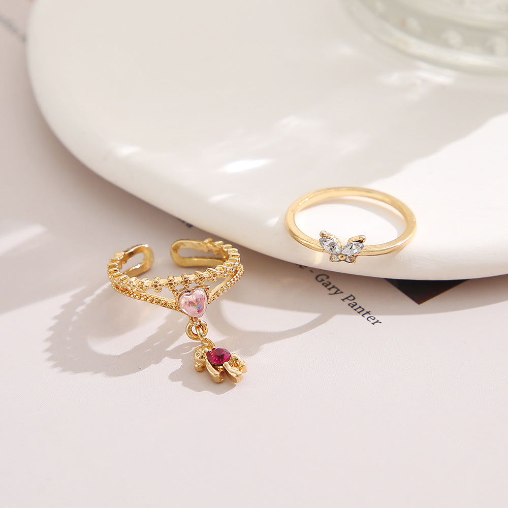 Vintage Heart-shaped Bear Star Moon Butterfly Alloy Rings Set