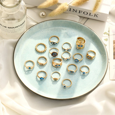 Vintage Oil Painting Devil's Eye Gold Plated Fashion Ring