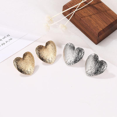 Vintage Matte Alloy Heart Earrings - Retro Statement Fashion Jewelry