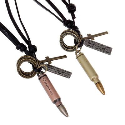 Vintage Bullet Pendant Leather Necklace for Men