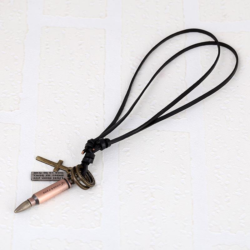 Vintage Bullet Pendant Leather Necklace for Men