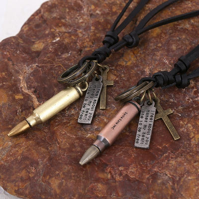 Vintage Bullet Pendant Leather Necklace for Men
