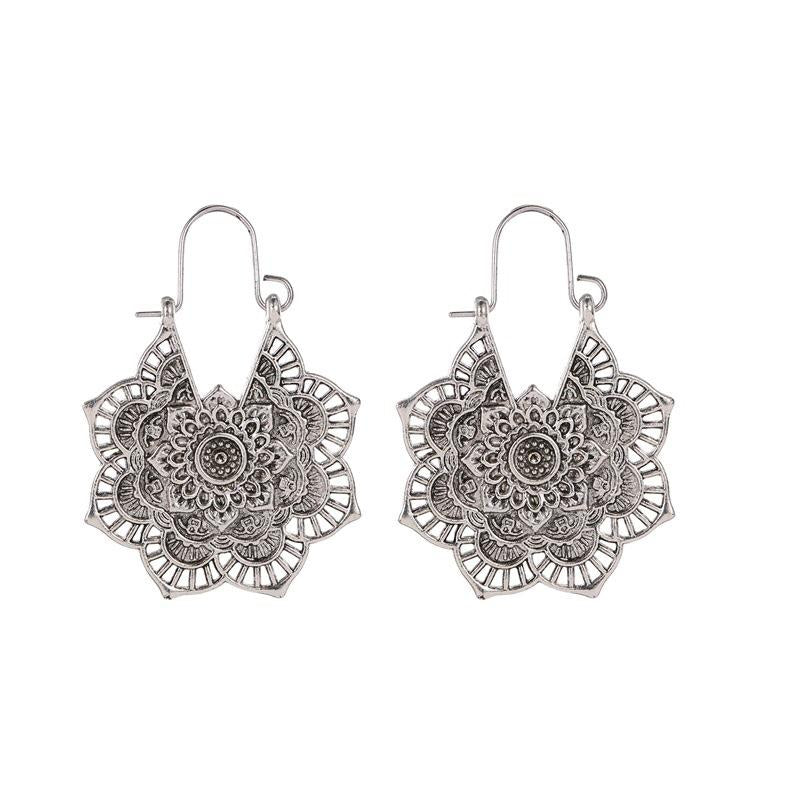 Vintage Bohemian Metal Filigree Flower Earrings NHDP145199