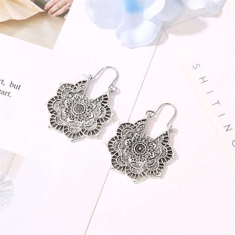Vintage Bohemian Metal Filigree Flower Earrings NHDP145199