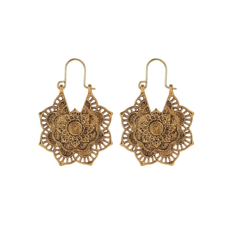 Vintage Bohemian Metal Filigree Flower Earrings NHDP145199