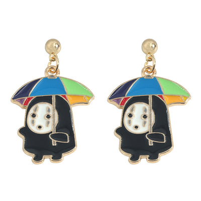 Vintage Smiley Pumpkin Ghost Earrings with 925 Silver Studs - Creative Alloy Drip Oil Design