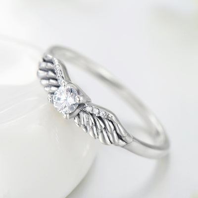 Vintage Angel Wings Sterling Silver Zircon Inlay Adjustable Ring