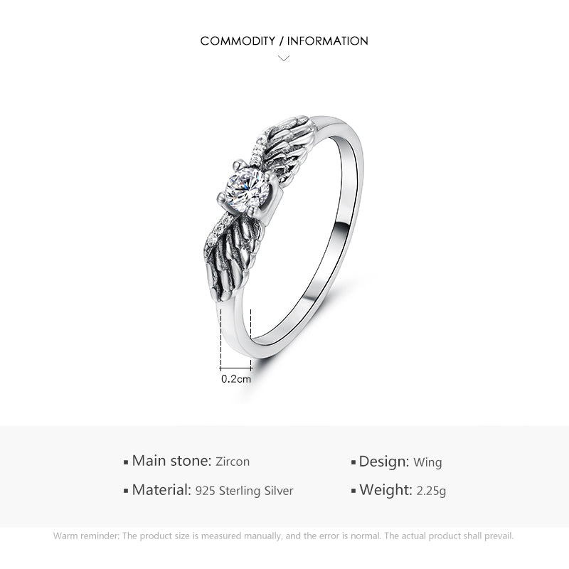 Vintage Angel Wings Sterling Silver Zircon Inlay Adjustable Ring