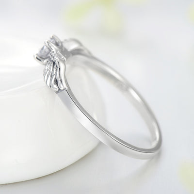 Vintage Angel Wings Sterling Silver Zircon Inlay Adjustable Ring