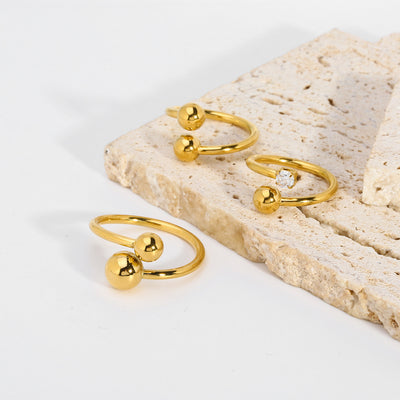 Vintage French Zircon Inlay 18K Gold Plated Open Ring