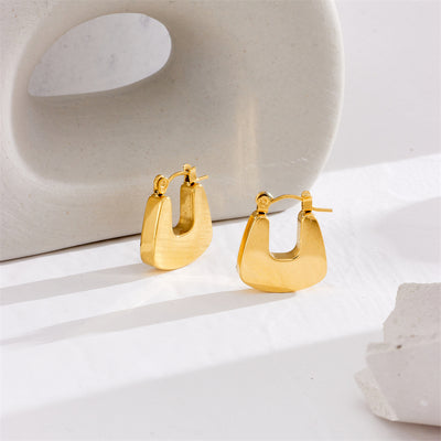 Vintage Geometric Titanium Steel Gold Plated U-Shape Drop Earrings
