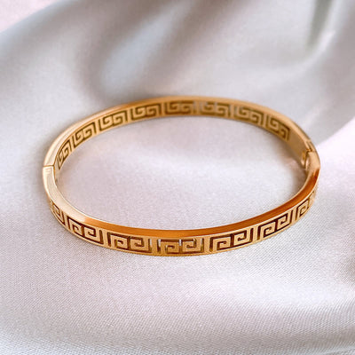 Vintage Geometric Titanium Steel Gold Plated Bangle Bracelet