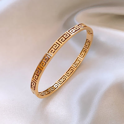 Vintage Geometric Titanium Steel Gold Plated Bangle Bracelet