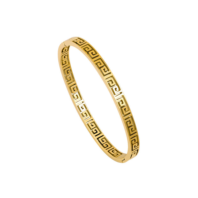 Vintage Geometric Titanium Steel Gold Plated Bangle Bracelet