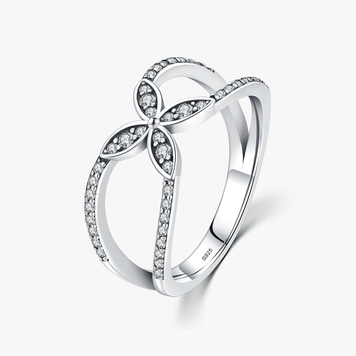 Vintage Leaf Sterling Silver Zircon Flower Ring