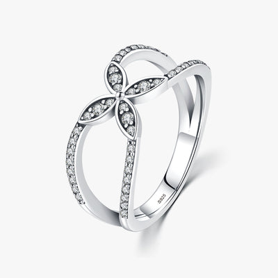 Vintage Leaf Sterling Silver Zircon Flower Ring