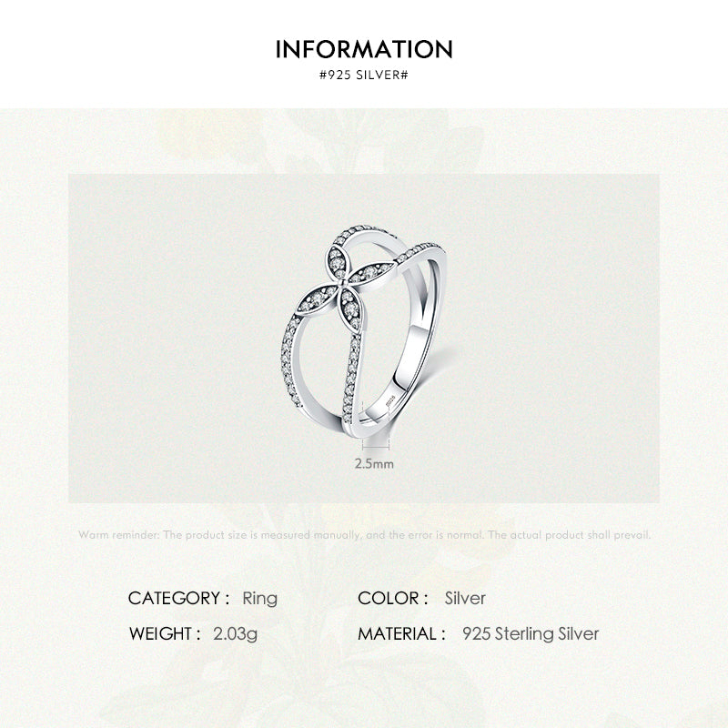 Vintage Leaf Sterling Silver Zircon Flower Ring