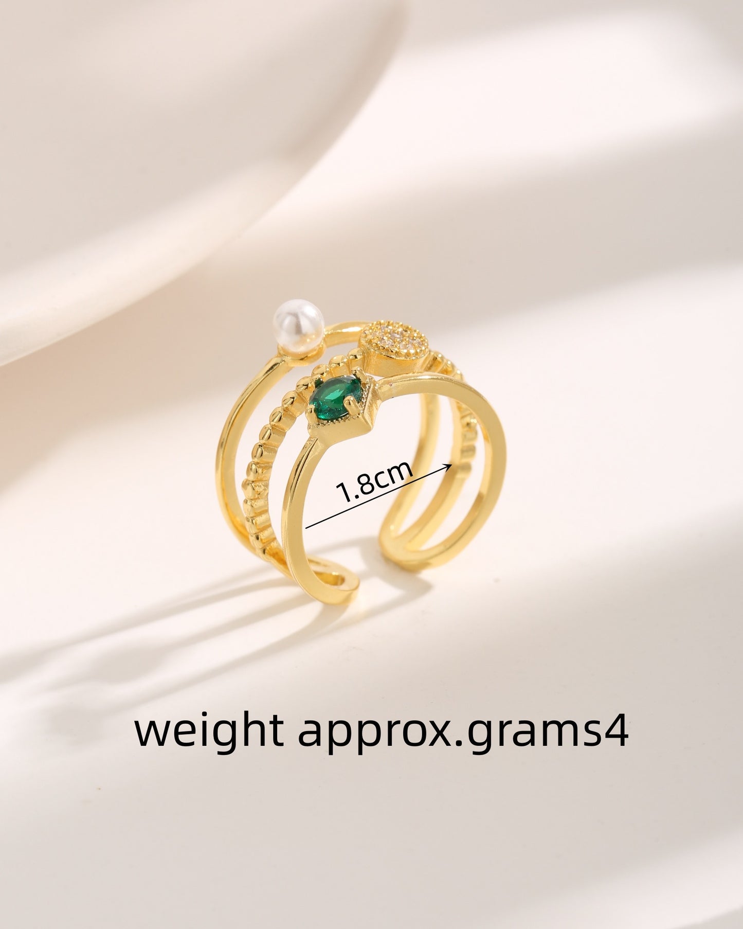 Vintage Luxurious Four Leaf Clover & Geometric Pearl Zircon Gold Plated Ring Set