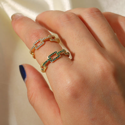 Vintage Rectangle Zircon Adjustable Open Ring in 18k Gold Plated Copper