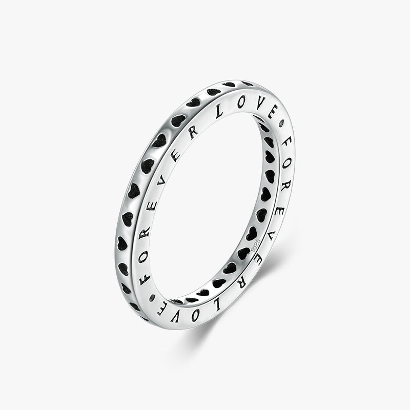 Vintage Romantic Heart Shape Sterling Silver Hollow Out Letter Ring