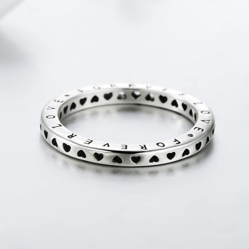 Vintage Romantic Heart Shape Sterling Silver Hollow Out Letter Ring