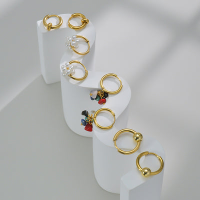 Vintage Style Stainless Steel Earrings with Natural Stone and Pearl Accents