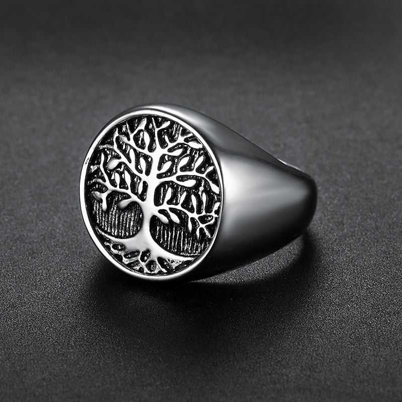 Vintage Hip Hop Life Tree Gold Plated Stainless Steel Men's Ring