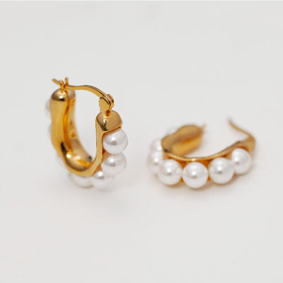 Vintage U Shape Titanium Steel Pearl Earrings for Women