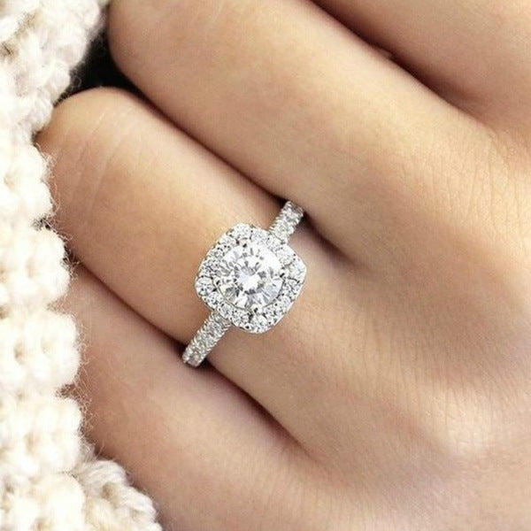 Vintage 18K White Gold Plated Hearts and Arrows Zircon Engagement Ring
