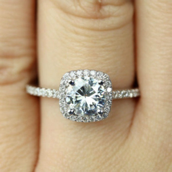 Vintage 18K White Gold Plated Hearts and Arrows Zircon Engagement Ring