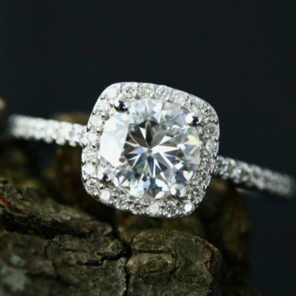 Vintage 18K White Gold Plated Hearts and Arrows Zircon Engagement Ring