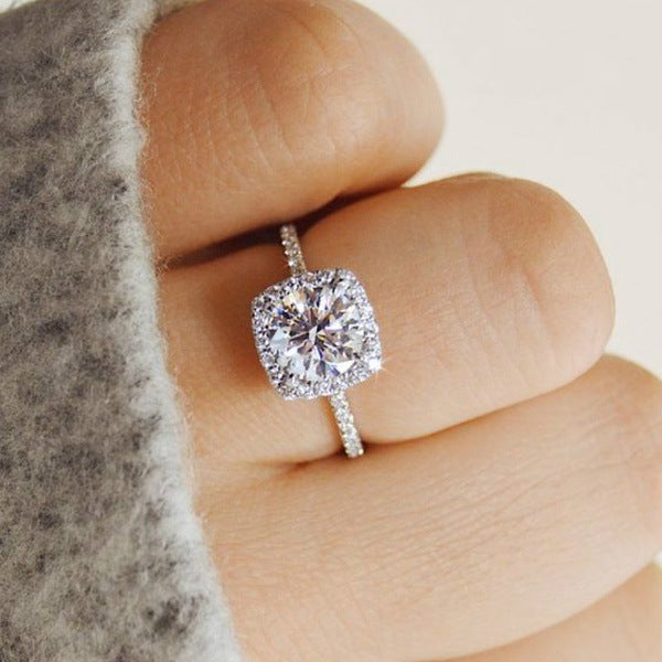 Vintage 18K White Gold Plated Hearts and Arrows Zircon Engagement Ring