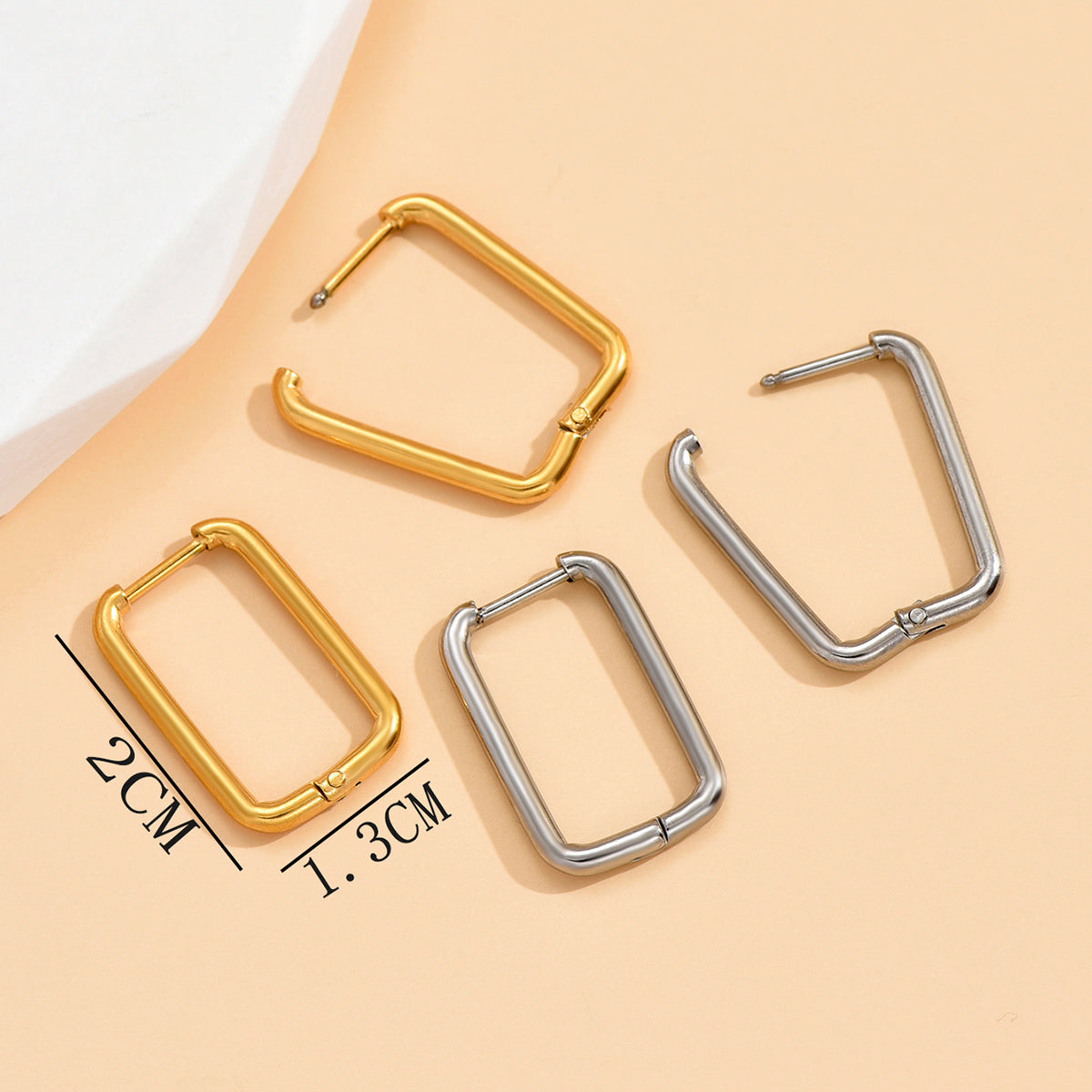 14K Gold Plated Silver Geometric Oval Hoop Earrings - Stainless Steel S925