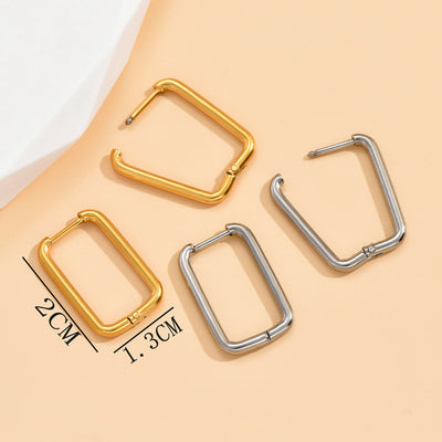 14K Gold Plated Silver Geometric Oval Hoop Earrings - Stainless Steel S925