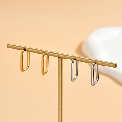 14K Gold Plated Silver Geometric Oval Hoop Earrings - Stainless Steel S925