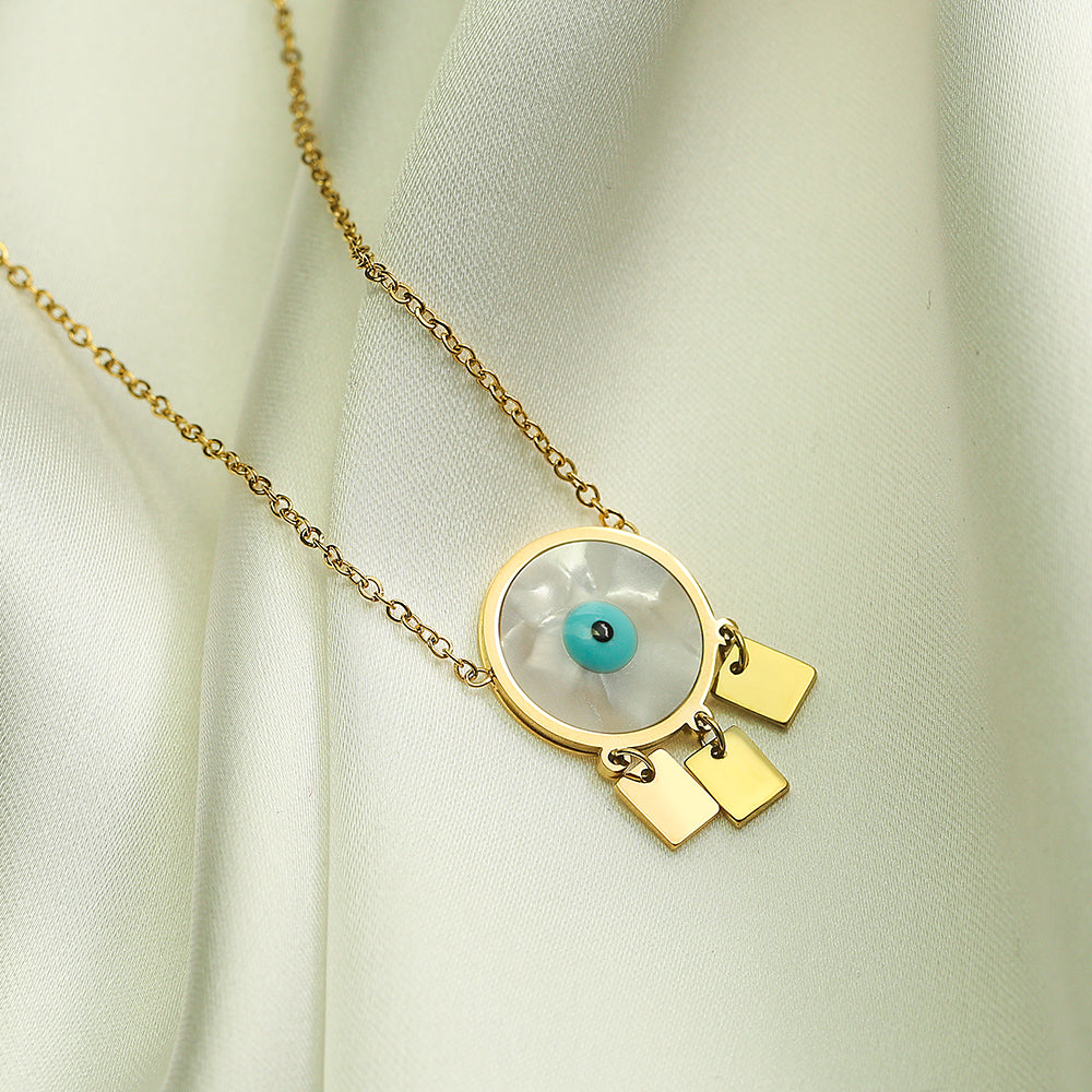 Classic Devil's Eye 18K Gold Plated Titanium Steel Pendant Necklace with Tassel