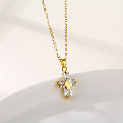 INS Style Sun and Heart Shape Zircon Pendant Necklace - Stainless Steel Titanium with 18K Gold Plating