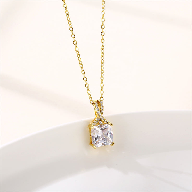 INS Style Sun and Heart Shape Zircon Pendant Necklace - Stainless Steel Titanium with 18K Gold Plating