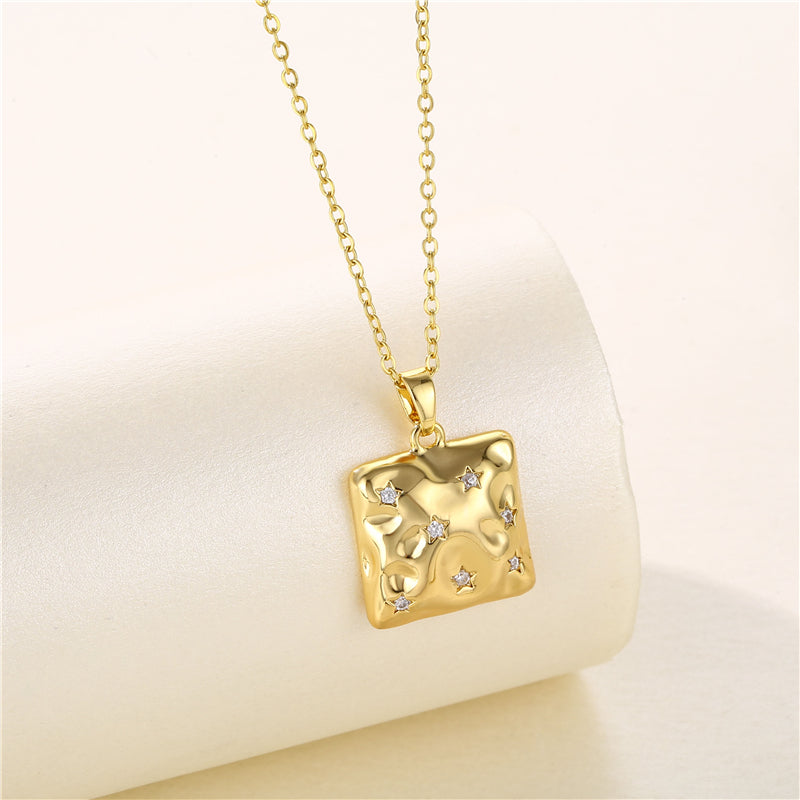 Artistic Geometric Zircon Pendant Necklace in 18K Gold Plated Stainless Steel