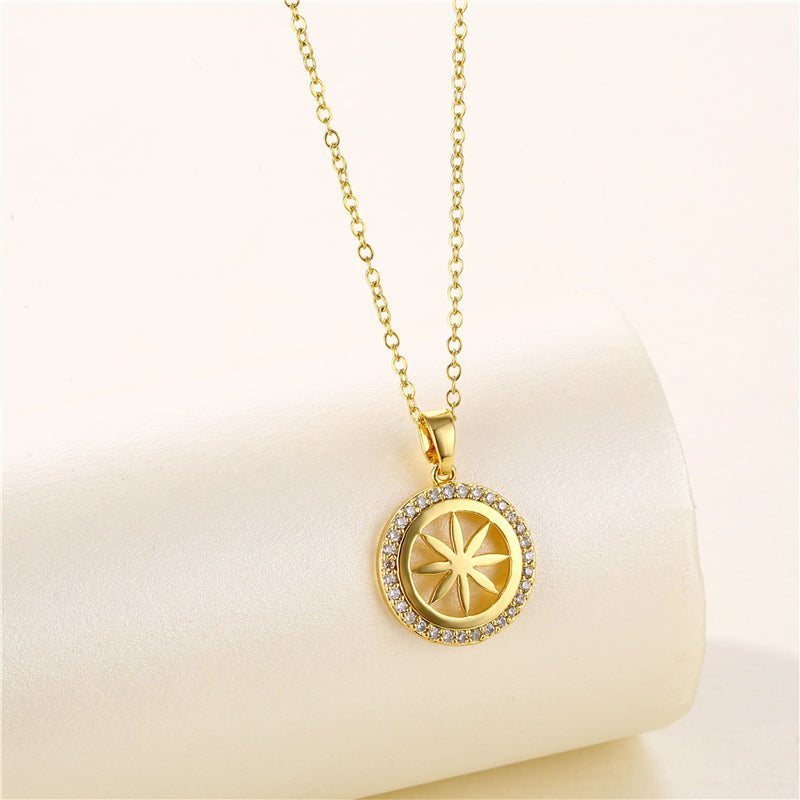 Artistic Geometric Zircon Pendant Necklace in 18K Gold Plated Stainless Steel