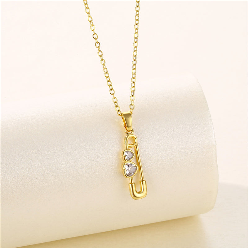 Artistic Geometric Zircon Pendant Necklace in 18K Gold Plated Stainless Steel