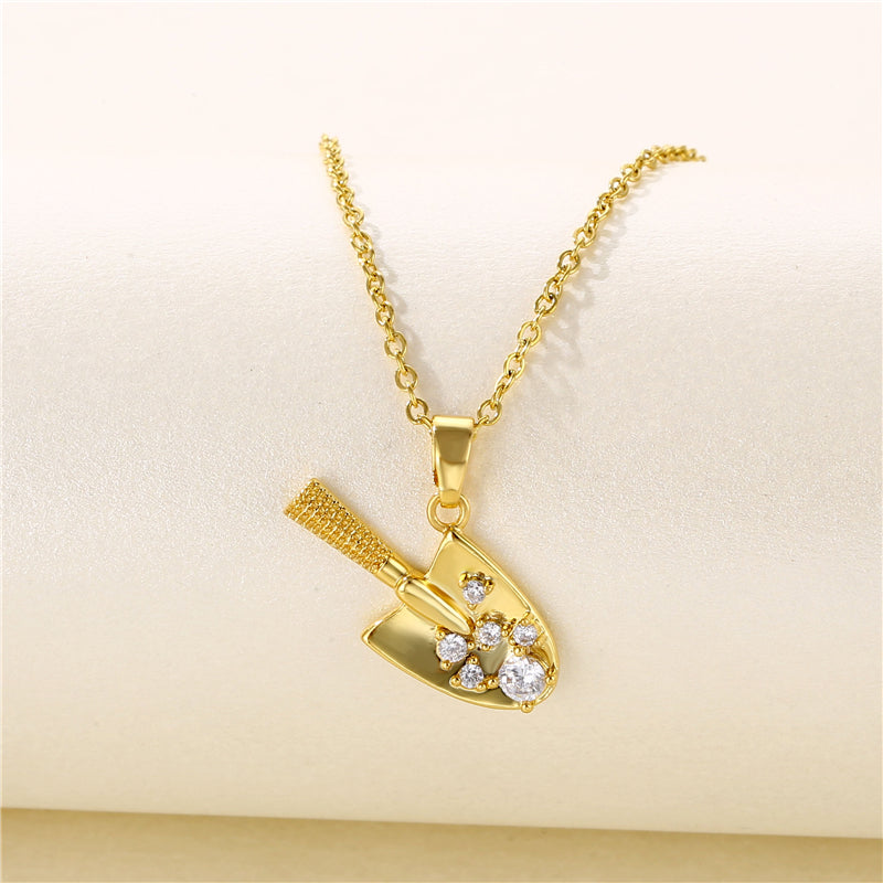 Artistic Geometric Zircon Pendant Necklace in 18K Gold Plated Stainless Steel
