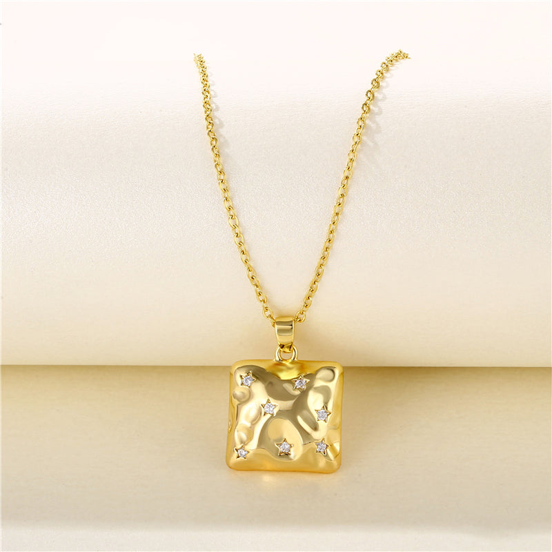 Artistic Geometric Zircon Pendant Necklace in 18K Gold Plated Stainless Steel